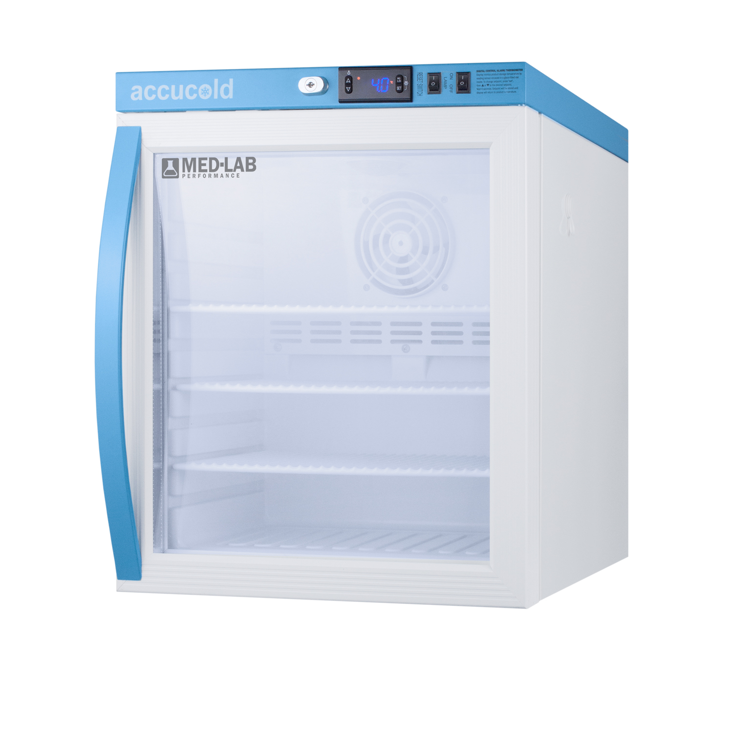 Performance series Med-Lab 1 cu.ft. compact all-refrigerator with hospital grade cord with 'green dot' plug and antimicrobial silver-ion handle